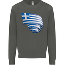 Curled Greece Flag Greek Day Football Kids Sweatshirt Jumper Storm Grey