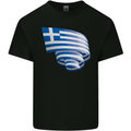 Curled Greece Flag Greek Day Football Kids T-Shirt Childrens Black