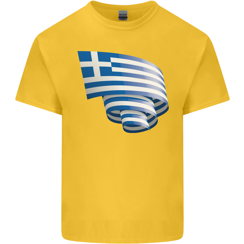 Curled Greece Flag Greek Day Football Kids T-Shirt Childrens Yellow