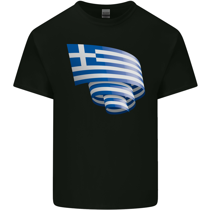 Curled Greece Flag Greek Day Football Mens Cotton T-Shirt Tee Top Black