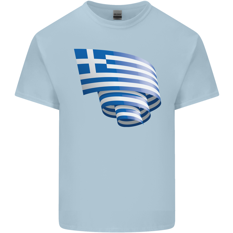 Curled Greece Flag Greek Day Football Mens Cotton T-Shirt Tee Top Light Blue