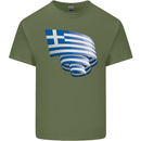 Curled Greece Flag Greek Day Football Mens Cotton T-Shirt Tee Top Military Green