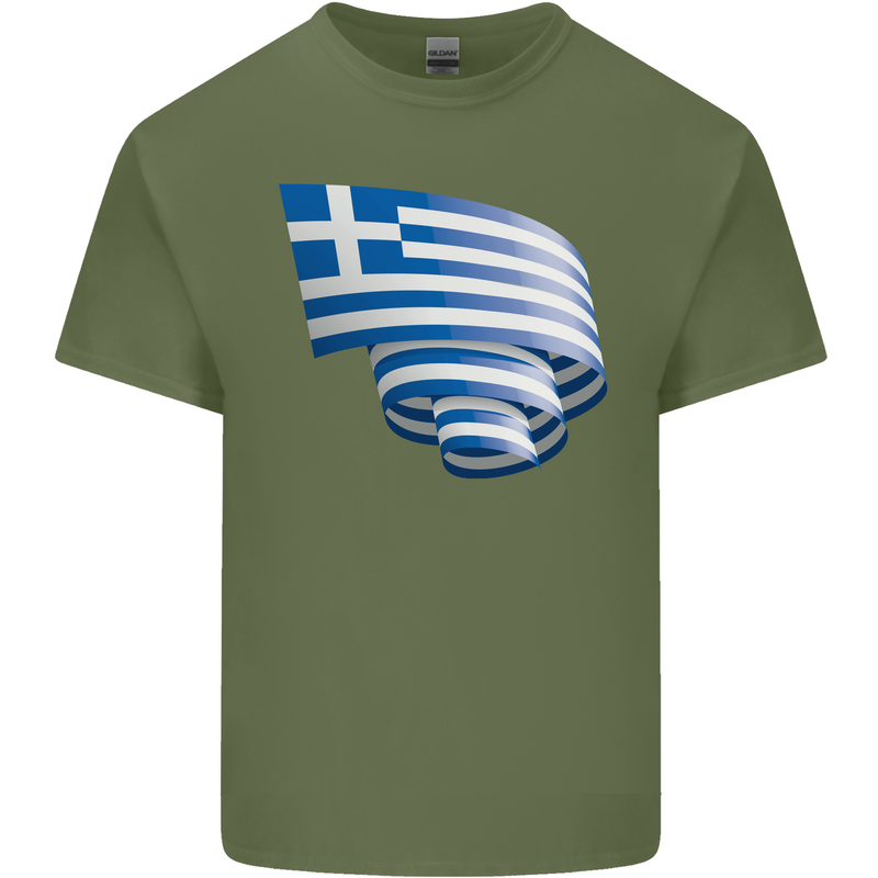 Curled Greece Flag Greek Day Football Mens Cotton T-Shirt Tee Top Military Green