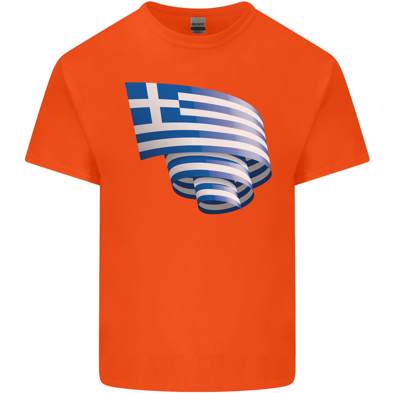Curled Greece Flag Greek Day Football Mens Cotton T-Shirt Tee Top Orange