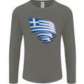 Curled Greece Flag Greek Day Football Mens Long Sleeve T-Shirt Charcoal