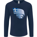 Curled Greece Flag Greek Day Football Mens Long Sleeve T-Shirt Navy Blue