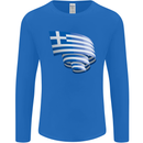 Curled Greece Flag Greek Day Football Mens Long Sleeve T-Shirt Royal Blue