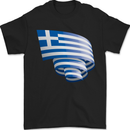 Curled Greece Flag Greek Day Football Mens T-Shirt 100% Cotton Black