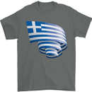 Curled Greece Flag Greek Day Football Mens T-Shirt 100% Cotton Charcoal
