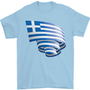 Curled Greece Flag Greek Day Football Mens T-Shirt 100% Cotton Light Blue