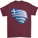 Curled Greece Flag Greek Day Football Mens T-Shirt 100% Cotton Maroon