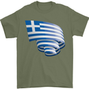 Curled Greece Flag Greek Day Football Mens T-Shirt 100% Cotton Military Green
