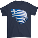 Curled Greece Flag Greek Day Football Mens T-Shirt 100% Cotton Navy Blue