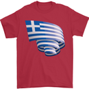 Curled Greece Flag Greek Day Football Mens T-Shirt 100% Cotton Red