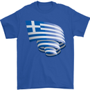 Curled Greece Flag Greek Day Football Mens T-Shirt 100% Cotton Royal Blue