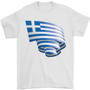 Curled Greece Flag Greek Day Football Mens T-Shirt 100% Cotton White