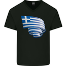 Curled Greece Flag Greek Day Football Mens V-Neck Cotton T-Shirt Black