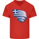 Curled Greece Flag Greek Day Football Mens V-Neck Cotton T-Shirt Red
