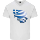 Curled Greece Flag Greek Day Football Mens V-Neck Cotton T-Shirt White