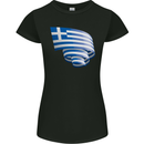 Curled Greece Flag Greek Day Football Womens Petite Cut T-Shirt Black