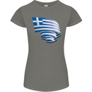 Curled Greece Flag Greek Day Football Womens Petite Cut T-Shirt Charcoal