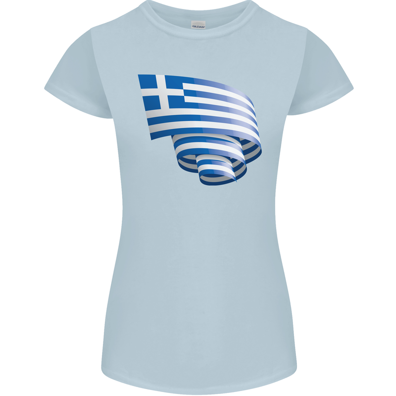 Curled Greece Flag Greek Day Football Womens Petite Cut T-Shirt Light Blue