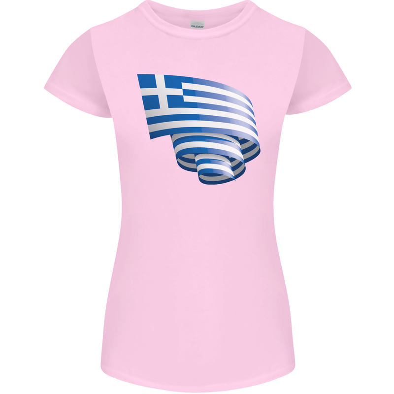 Curled Greece Flag Greek Day Football Womens Petite Cut T-Shirt Light Pink