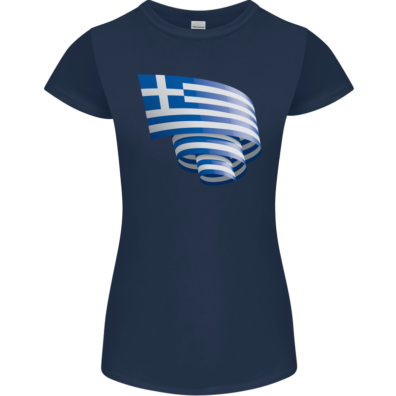 Curled Greece Flag Greek Day Football Womens Petite Cut T-Shirt Navy Blue