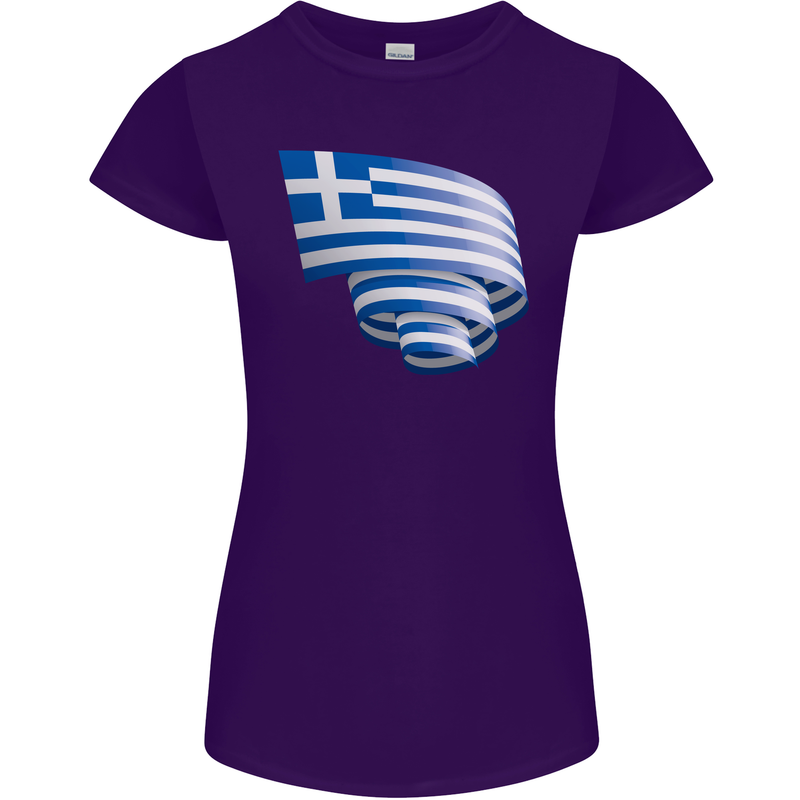Curled Greece Flag Greek Day Football Womens Petite Cut T-Shirt Purple