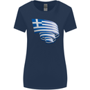 Curled Greece Flag Greek Day Football Womens Wider Cut T-Shirt Navy Blue