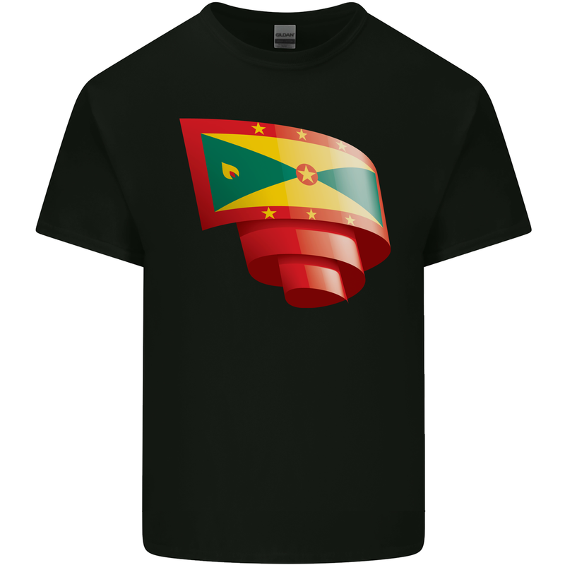 Curled Grenada Flag Grenadians Day Football Mens Cotton T-Shirt Tee Top Black