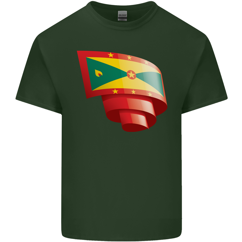 Curled Grenada Flag Grenadians Day Football Mens Cotton T-Shirt Tee Top Forest Green