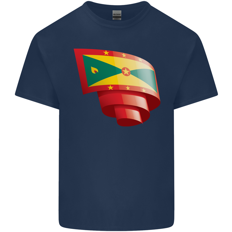 Curled Grenada Flag Grenadians Day Football Mens Cotton T-Shirt Tee Top Navy Blue