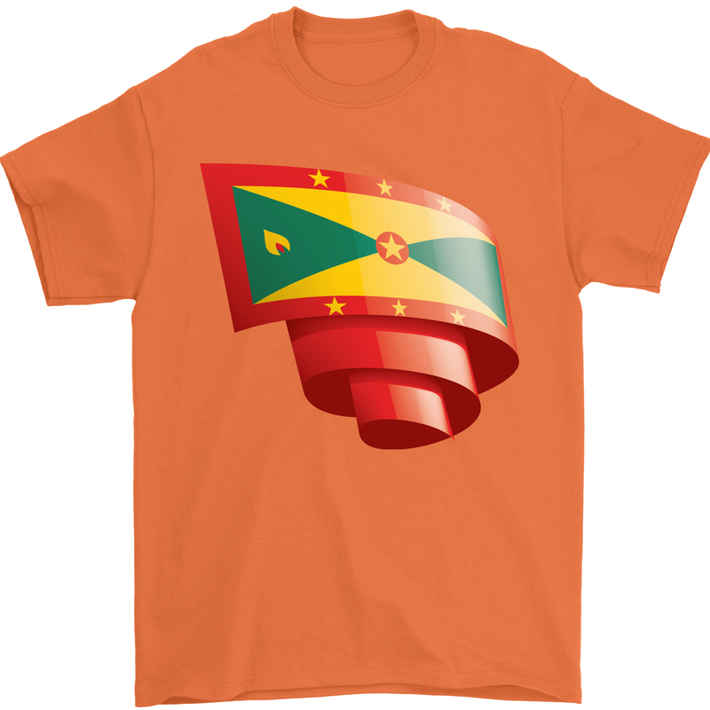 Curled Grenada Flag Grenadians Day Football Mens T-Shirt 100% Cotton Orange