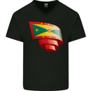 Curled Grenada Flag Grenadians Day Football Mens V-Neck Cotton T-Shirt Black