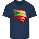 Curled Grenada Flag Grenadians Day Football Mens V-Neck Cotton T-Shirt Navy Blue