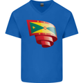 Curled Grenada Flag Grenadians Day Football Mens V-Neck Cotton T-Shirt Royal Blue