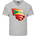 Curled Grenada Flag Grenadians Day Football Mens V-Neck Cotton T-Shirt Sports Grey