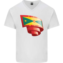 Curled Grenada Flag Grenadians Day Football Mens V-Neck Cotton T-Shirt White