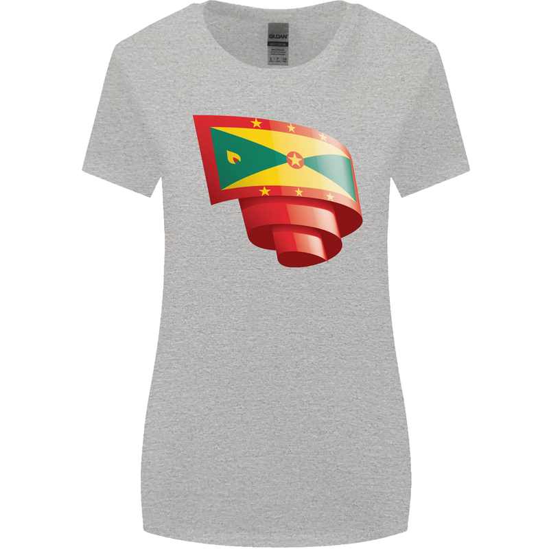 Curled Grenada Flag Grenadians Day Football Womens Wider Cut T-Shirt Sports Grey