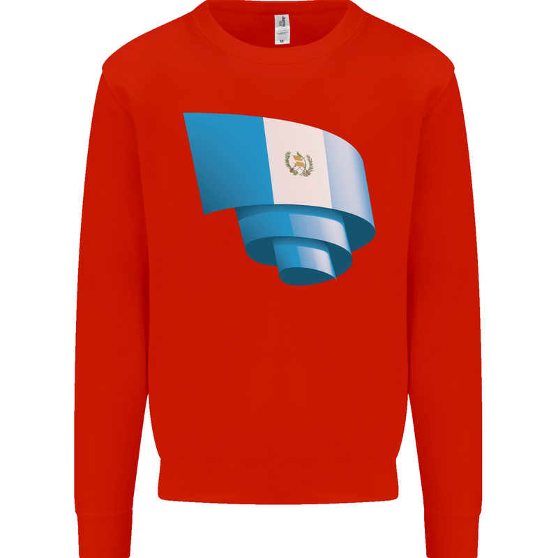 Curled Guatemala Flag Guatemalan Day Football Kids Sweatshirt Jumper Bright Red