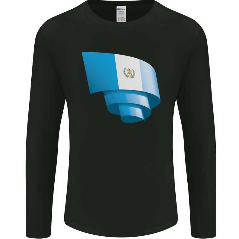 Curled Guatemala Flag Guatemalan Day Football Mens Long Sleeve T-Shirt Black