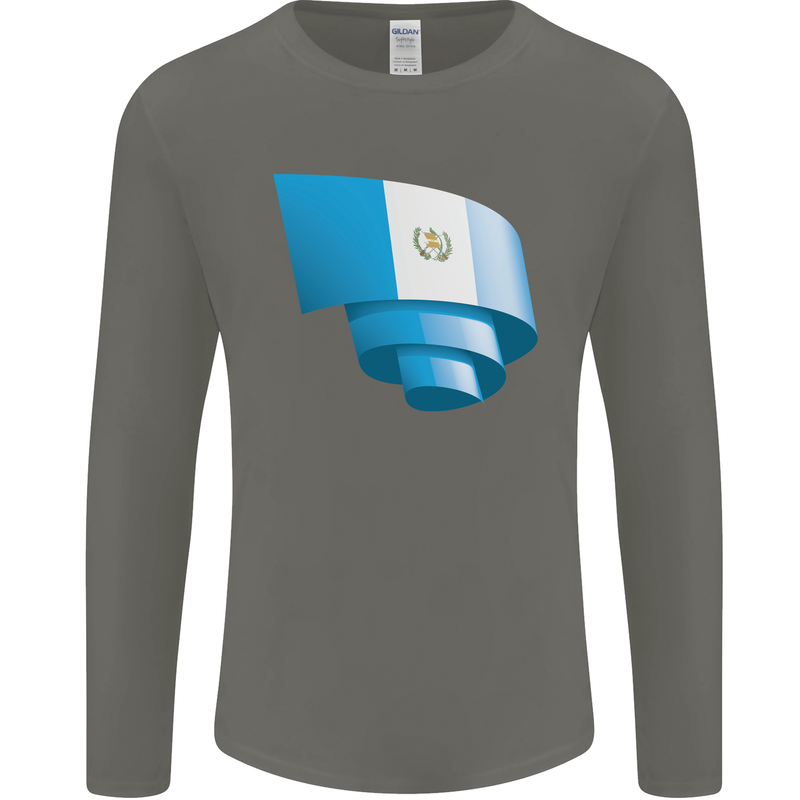 Curled Guatemala Flag Guatemalan Day Football Mens Long Sleeve T-Shirt Charcoal