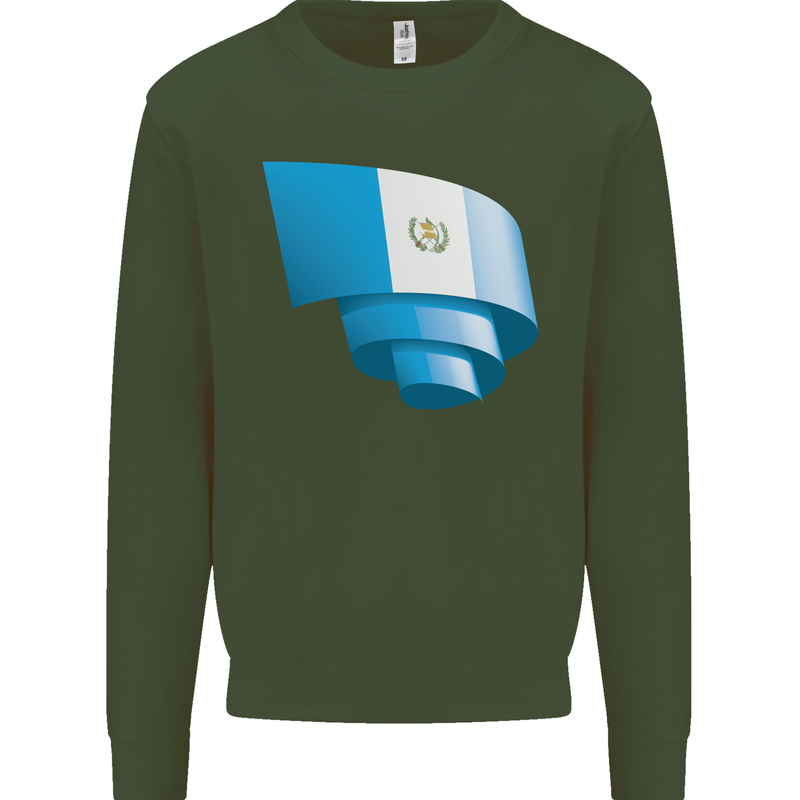 Curled Guatemala Flag Guatemalan Day Football Mens Sweatshirt Jumper Forest Green