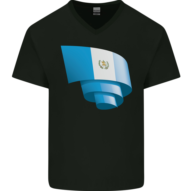 Curled Guatemala Flag Guatemalan Day Football Mens V-Neck Cotton T-Shirt Black