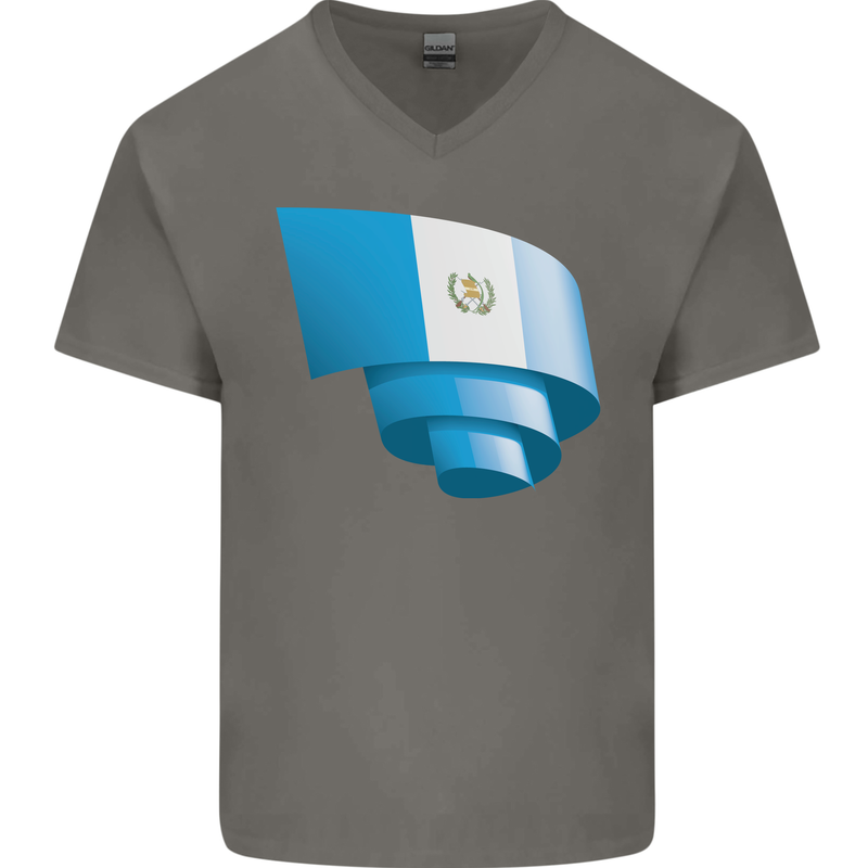 Curled Guatemala Flag Guatemalan Day Football Mens V-Neck Cotton T-Shirt Charcoal