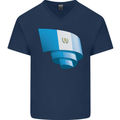 Curled Guatemala Flag Guatemalan Day Football Mens V-Neck Cotton T-Shirt Navy Blue