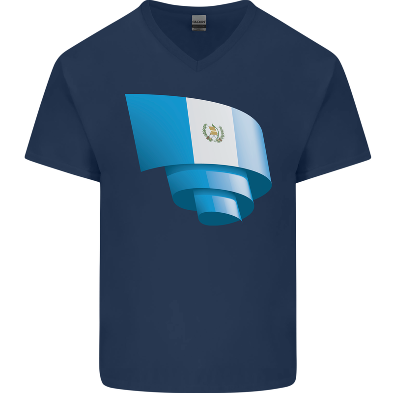 Curled Guatemala Flag Guatemalan Day Football Mens V-Neck Cotton T-Shirt Navy Blue