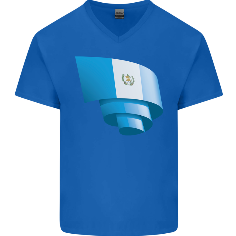 Curled Guatemala Flag Guatemalan Day Football Mens V-Neck Cotton T-Shirt Royal Blue