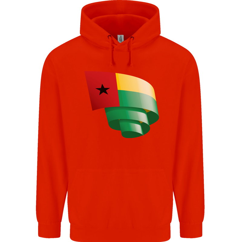 Curled Guinea-Bissau Flag Day Football Mens 80% Cotton Hoodie Bright Red
